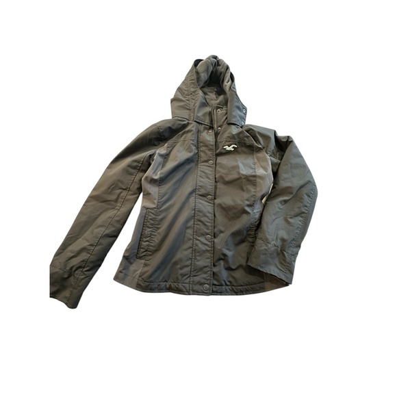 Hollister‎ Jacket Women's All Weather Size Medium Hooded Gray Snap & Zip Up EUC - Picture 1 of 12